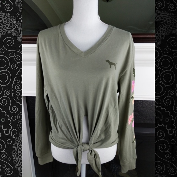 PINK Victoria's Secret Tops - Victoria's Secret PINK tie front V neck shirt